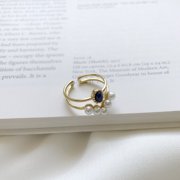 LAST ONE 💖18K Goldplated Rings Pearls Dark Stone - Picture 7 of 13